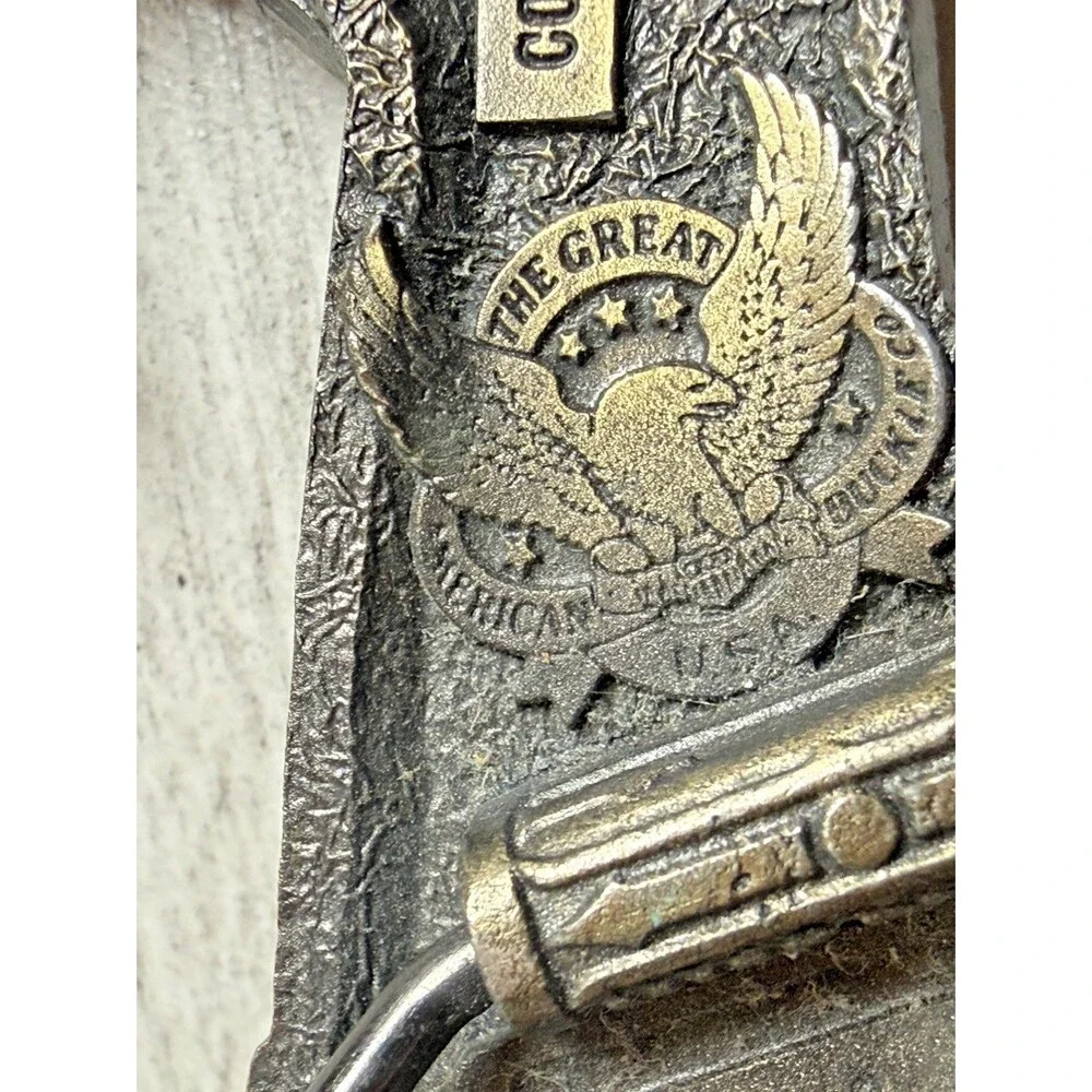 1981 Great American Buckle Co Carpenter Hammer Saw Level Belt Buckle 41” VTG